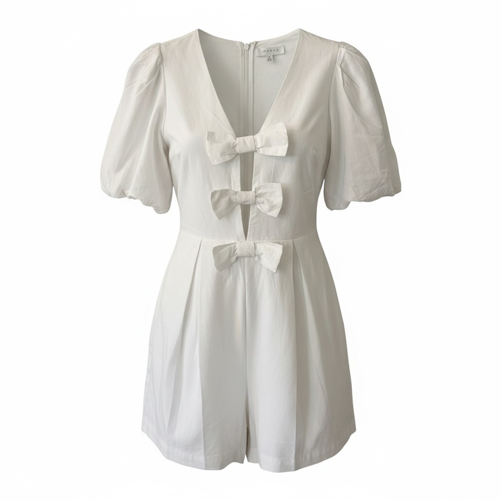 White Mini Romper with Front Bow Details